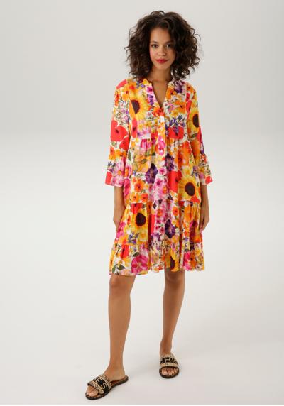 Платье-туника с ярким крупным цветочным принтом