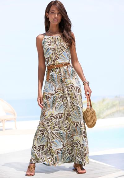 Платье-макси, легкое летнее платье с принтом по всей поверхности, струящееся пляжное платье.