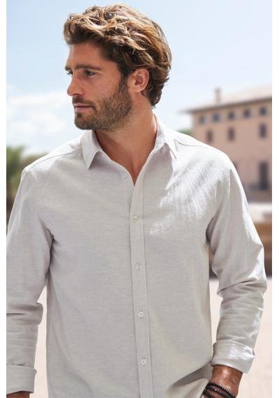 Рубашка с длинными рукавами, летняя рубашка с воротником «Кент» из смеси хлопка и льна.