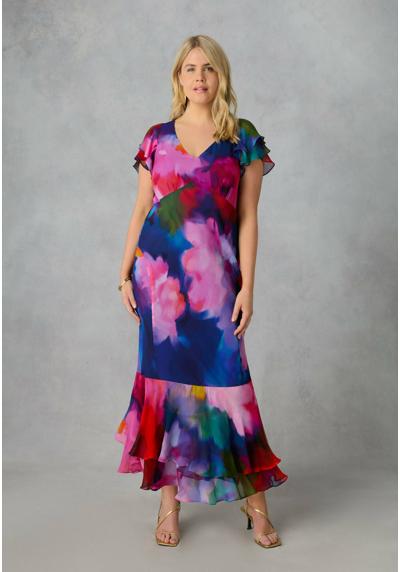 Платье ABSTRACT FLORAL RUFFLE SHOULDER