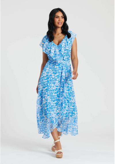 Платье SUMMER PRINT FRILL NECK WRAP MIDI