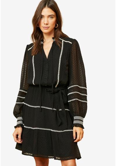 Платье CONTRAST STITCH TIE NECK BELTED