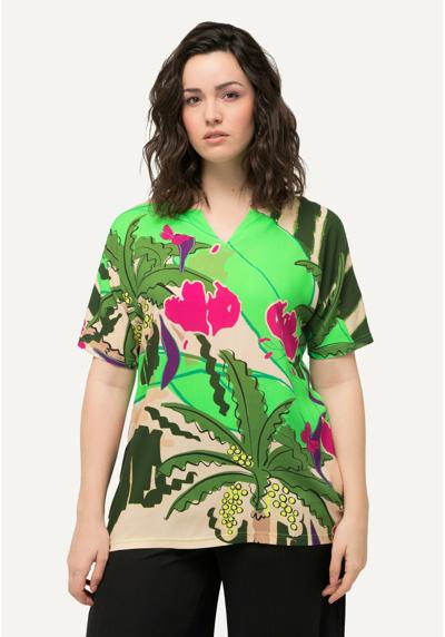 Футболка TROPICAL LEAF PRINT SPLIT NECK