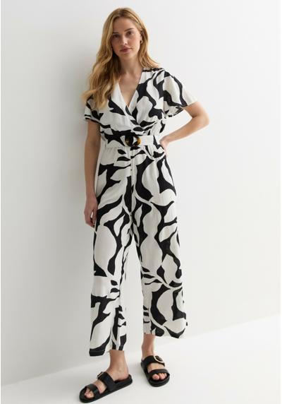 Комбинезон LEAF PRINT BELTED WRAP WIDE LEG