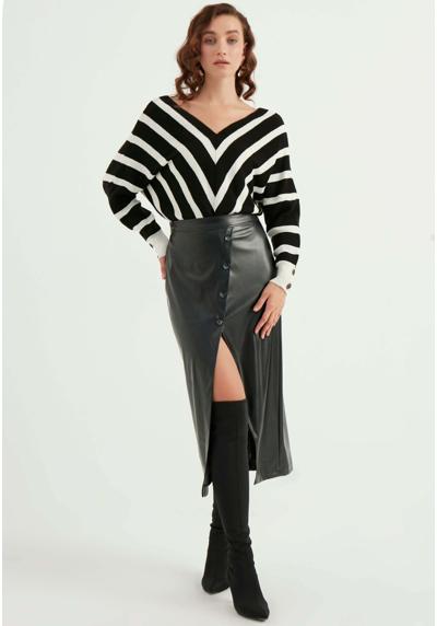 Юбка BUTTONED SLIT FAUX LEATHER SKIRT