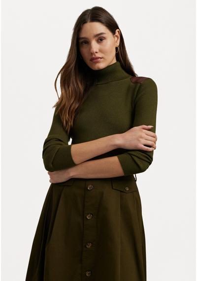 Пуловер FAUX LEATHER TRIM RIBBED TURTLENECK