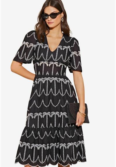 Платье BRODERIE SHORT SLEEVE PALM EMBROIDERED MIDI PETITE