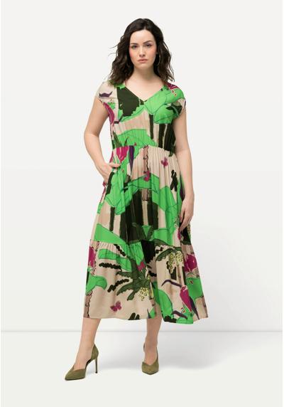 Платье TROPICAL LEAF PRINT CAP SLEEVE