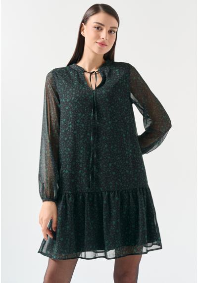 Платье LOOSE FIT V-NECK LONG SLEEVED PATTERNED WOVEN DRESS