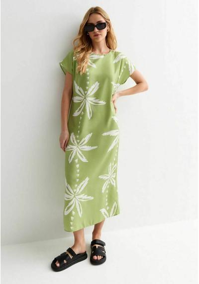 Платье PALM PRINT CREW NECK MIDI